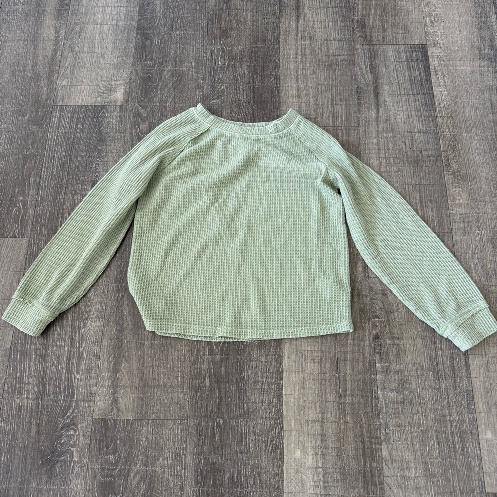 Cat & Jack Light Sage Green Long Sleeve Waffle Tee